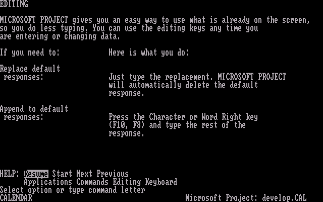 Microsoft Project 1.00 for DOS - Help